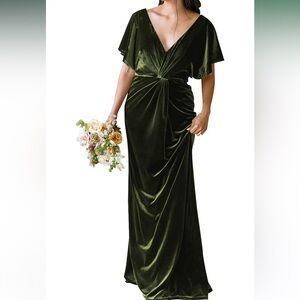 olive green velvet evening gown